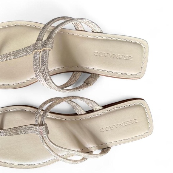 Bernardo Metallic Leather Thong Sandals minimalist square toe sandals